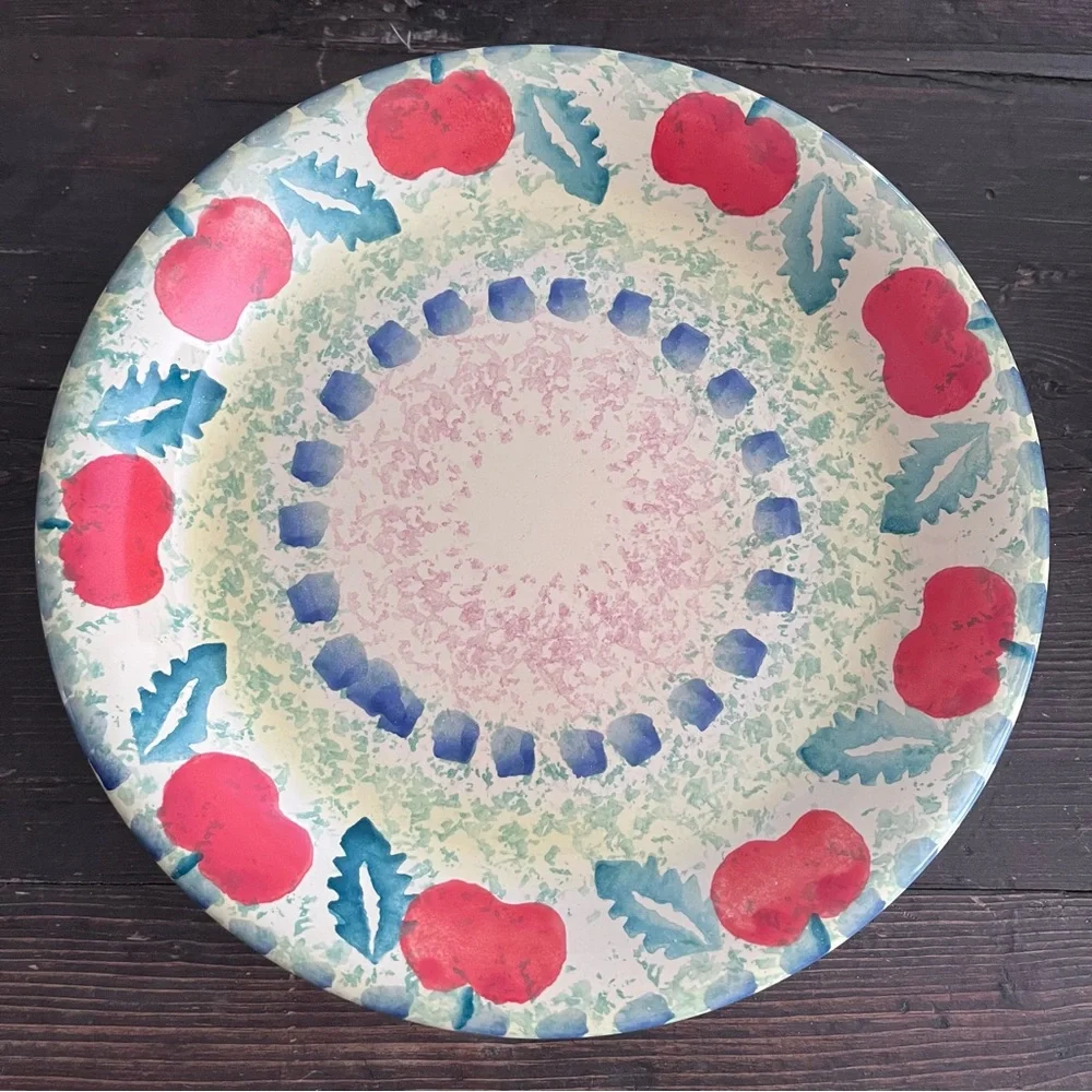 Vintage Crate & Barrel Italy Handpainted Tomato/Apple Leaf Print Ceramic Plate